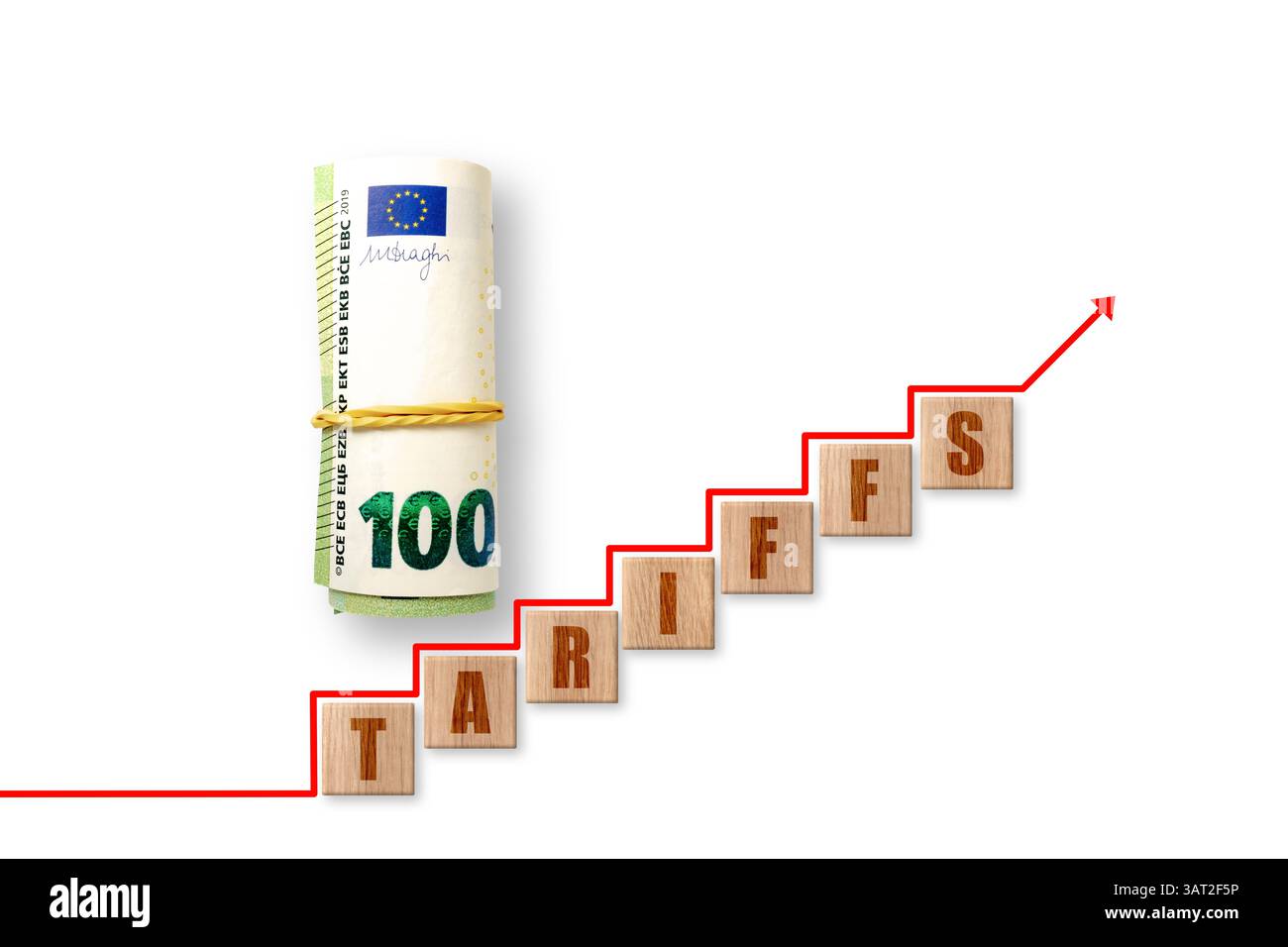 100 euros sur fond blanc avec des TARIFS DE mots. Commerce, droits de douane, douanes et guerres tarifaires Banque D'Images