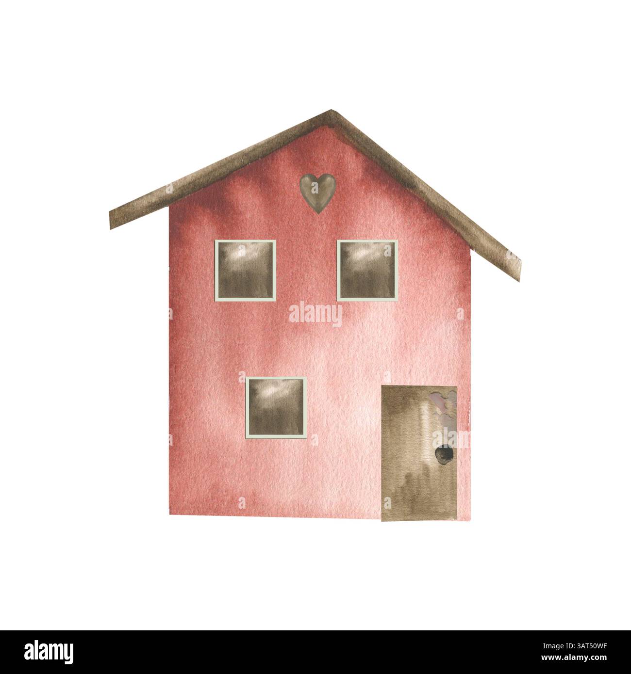 Minuscule illustration d'aquarelle de façade de maison rouge scandinave. Clipart de bâtiment isolé en bois dessiné à la main, peinture de camp de pêche du nord pour carte, poste Banque D'Images