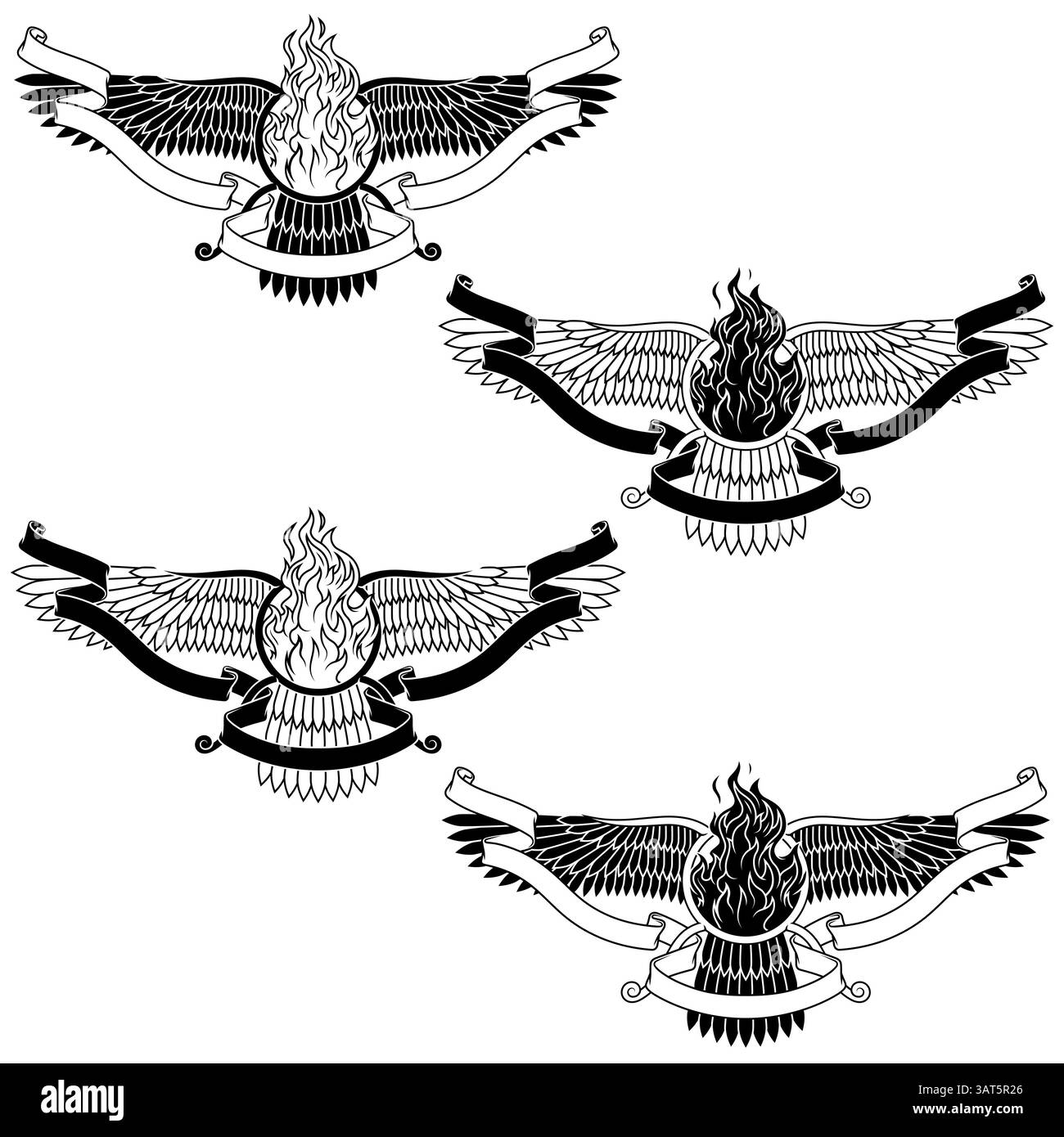 Conception vectorielle du symbole Faravahar, symbole de la religion zoroastrienne, disque ailé avec feu et ruban, temple de feu zoroastrien Illustration de Vecteur