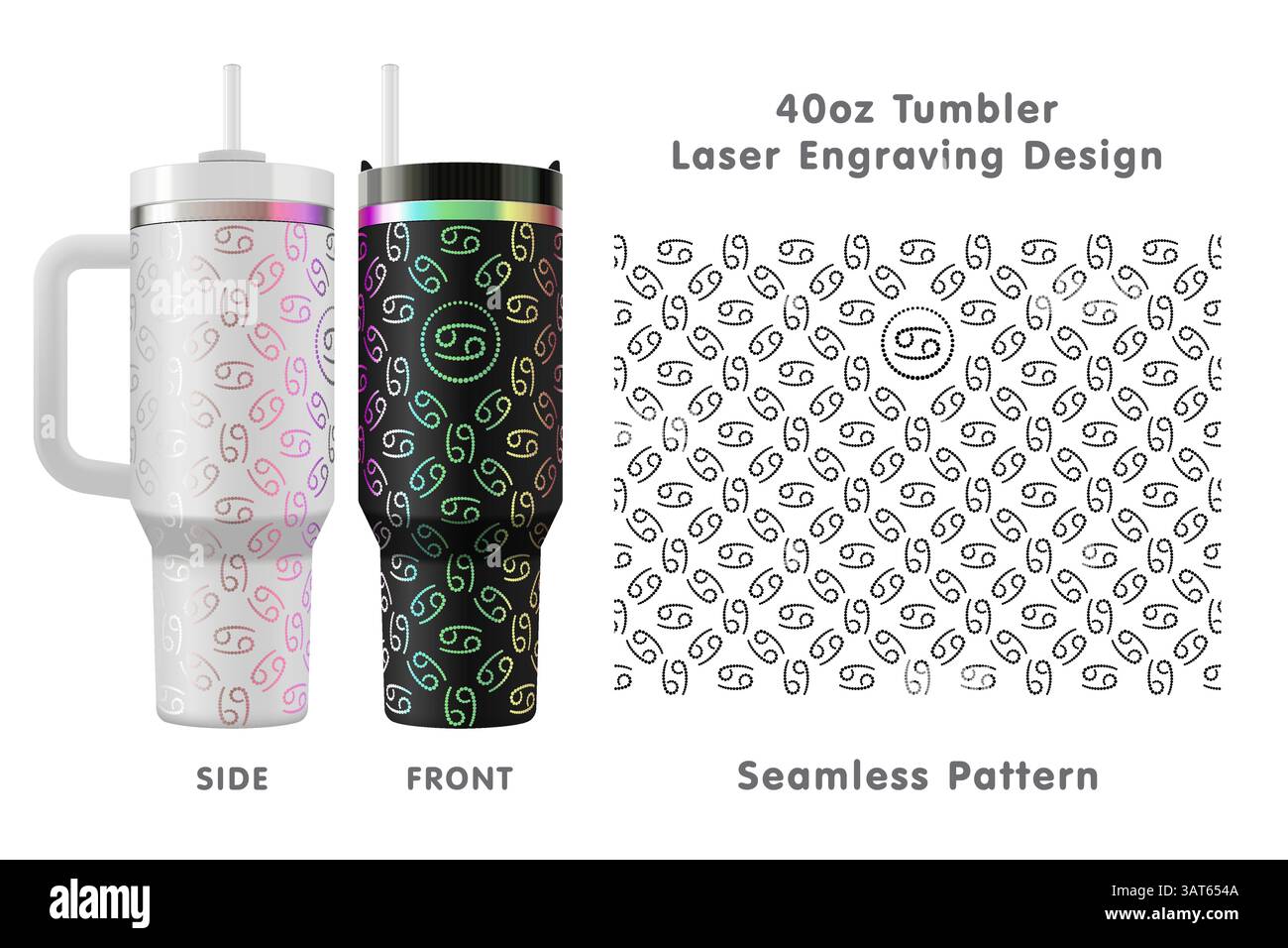 Conception de gravure au laser de signe de zodiaque de cancer pour le gobelet de 40oz. Sans couture d'un bord à l'autre. Emballage pour gobelet complet. Illustration vectorielle. Illustration de Vecteur