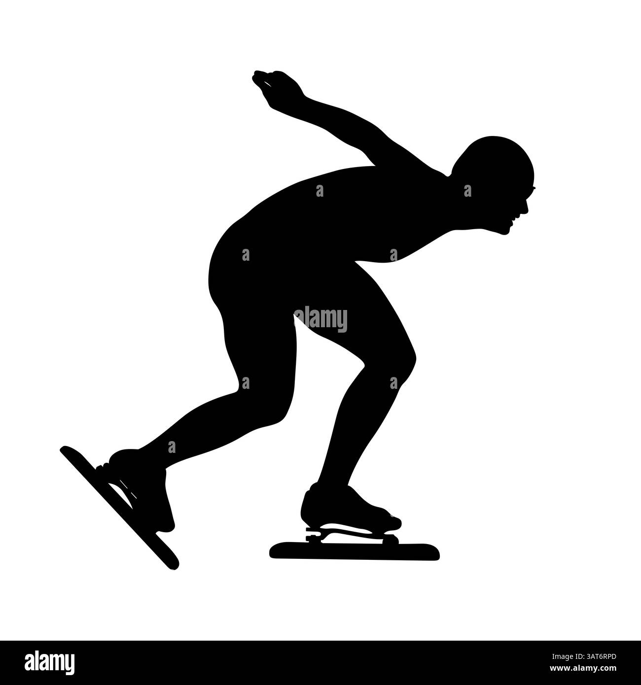 homme athlète à la compétition de patinage de vitesse silhouette noire Banque D'Images