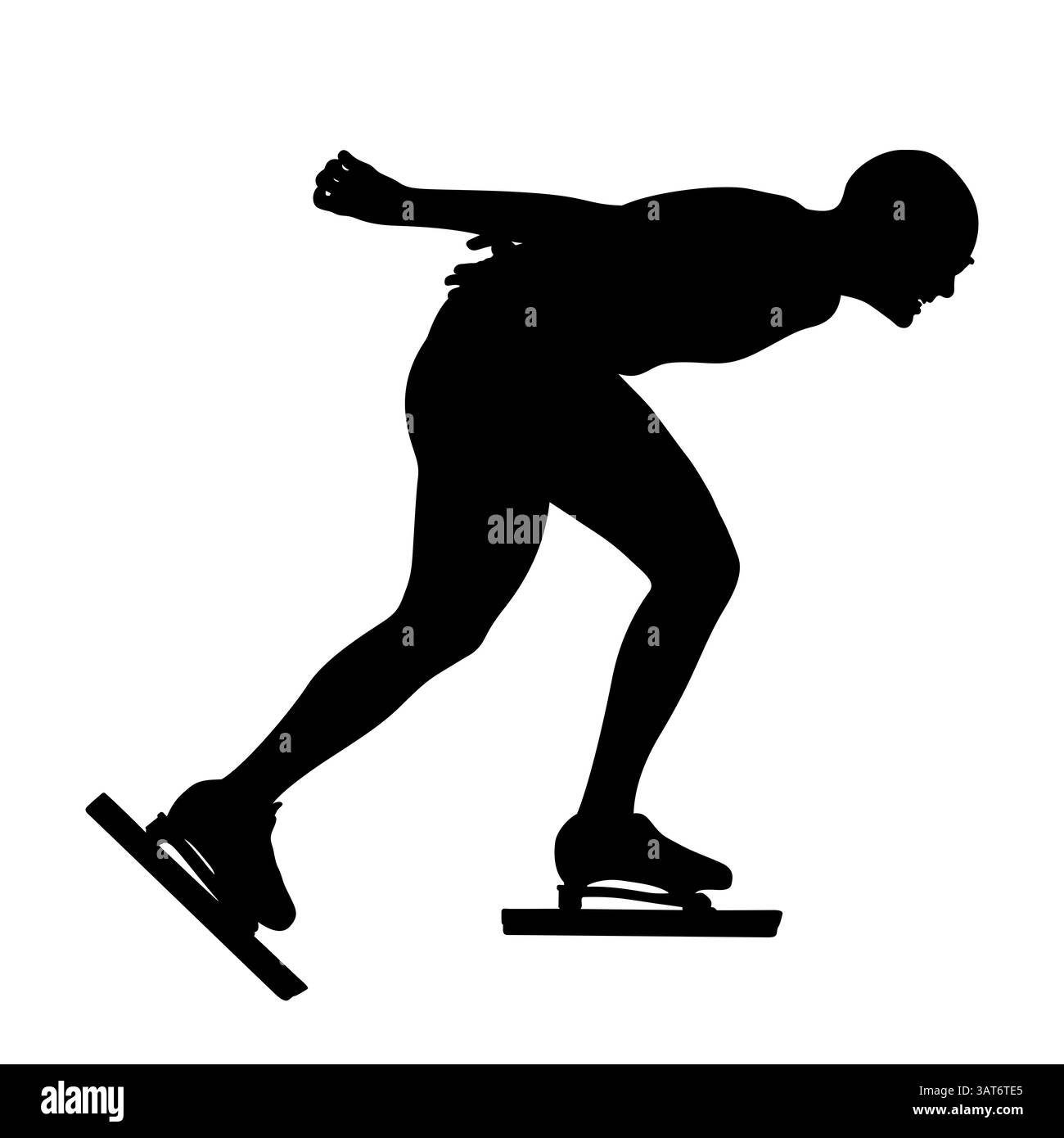 patineuse femme à la compétition de patinage de vitesse a dessiné une silhouette noire Banque D'Images