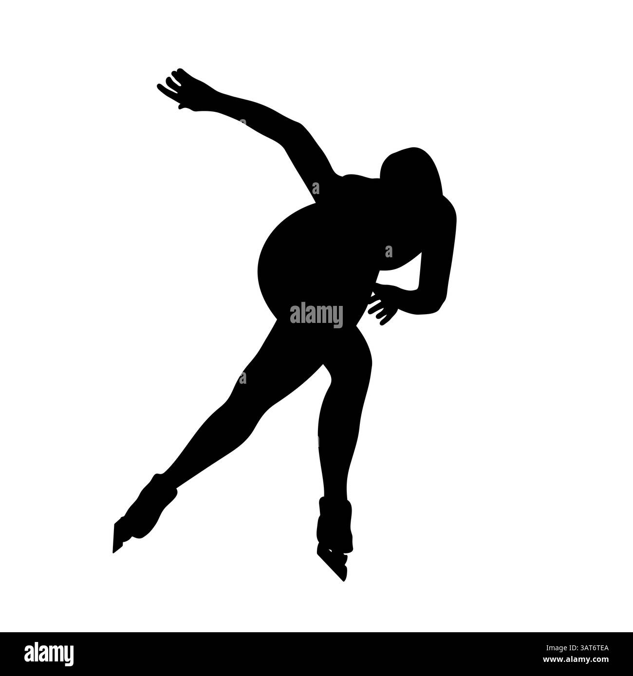 femme athlète à la compétition de patinage de vitesse silhouette noire Banque D'Images