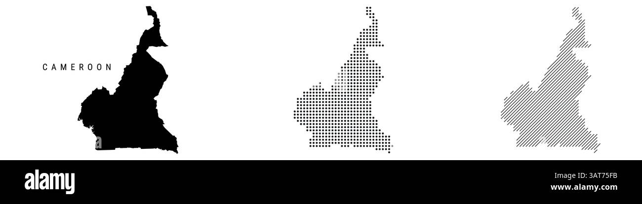 Cameroun carte détaillée de silhouette, motif pointillé et motif de lignes parallèles inclinées. Carte stylisée texturée camerounaise. Illustration vectorielle isolée o Illustration de Vecteur
