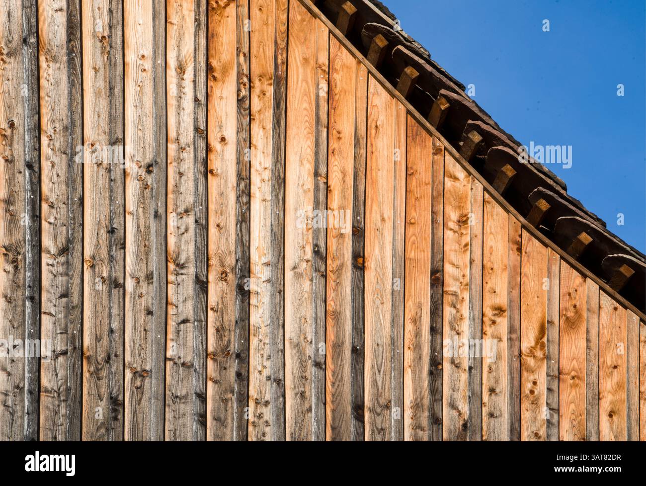 Photo symbolique, le bâtiment est revêtu de bois de mélèze, Hesse, Allemagne, Europe Banque D'Images