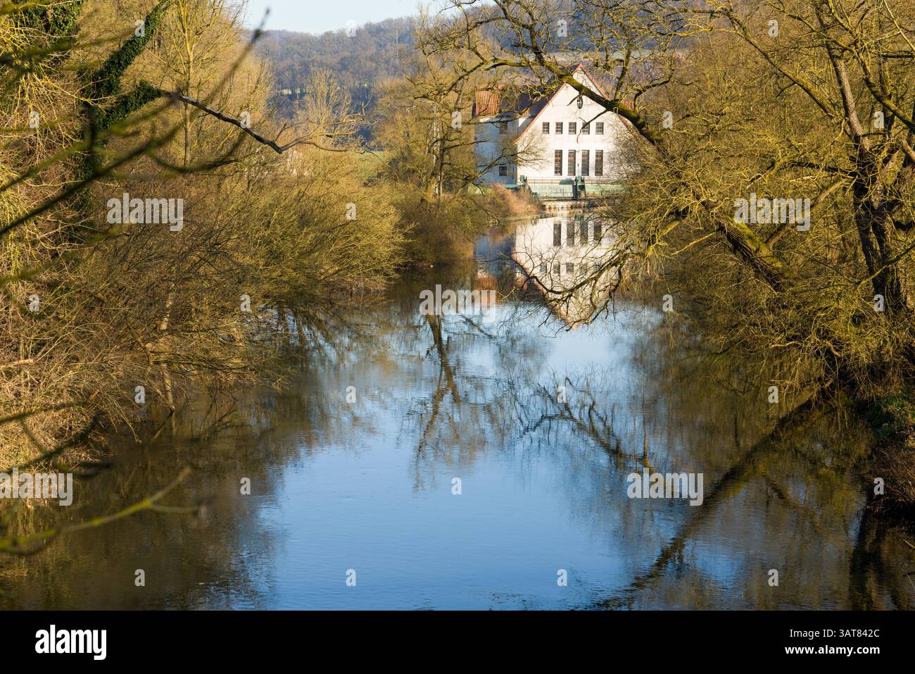 Centrale hydroélectrique historique, rivière Diemel, Wülmersen, Trendelburg, Hesse, Allemagne, Europe Banque D'Images