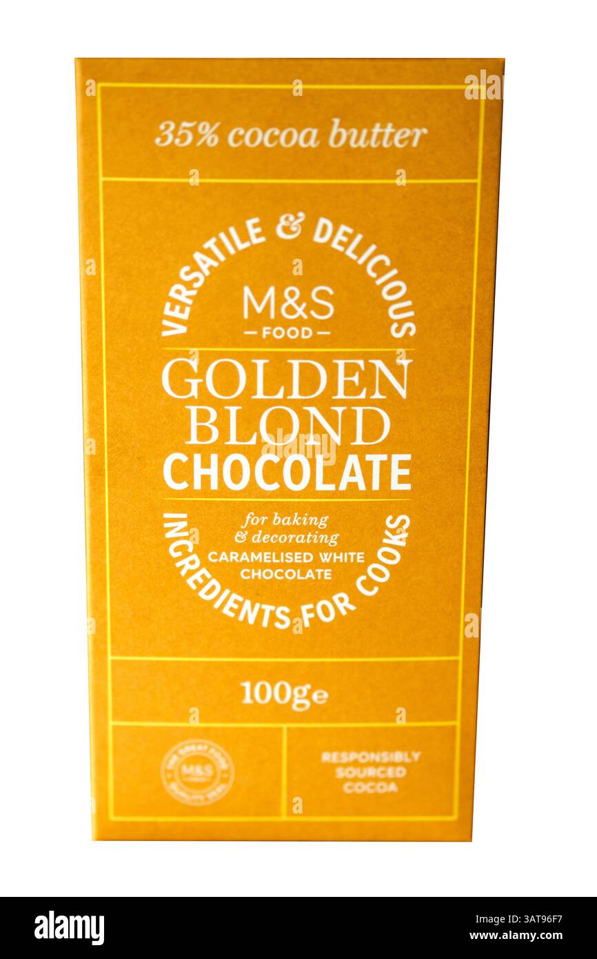 Londres Royaume-Uni 18 avril 2025, Marks and Spencer Golden Blond Cooking Bar chocolat Banque D'Images