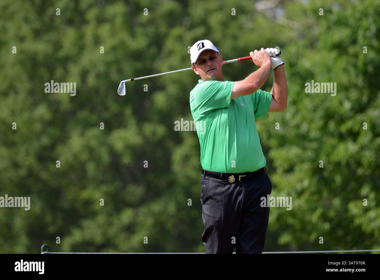 May 25, 2013 - créé Louis, MO, USA - May 26, 2013 : Sandy Lyle débarque sur le trou #2 lors de la dernière manche du Championnat Senior PGA au Bellerive Country Club à offert Louis. (Crédit image : © Keith Gillett/Cal Sport Media/Cal Sport Media/ZUMAPRESS.com) Banque D'Images