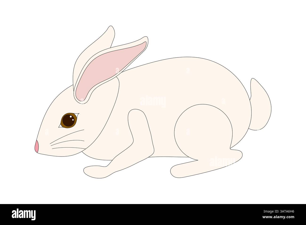 Illustration simple d'un lapin blanc avec des oreilles roses et des yeux bruns dans le style plat de dessin animé sur fond blanc. Animal adorable - lapin de Pâques. Un festi Illustration de Vecteur