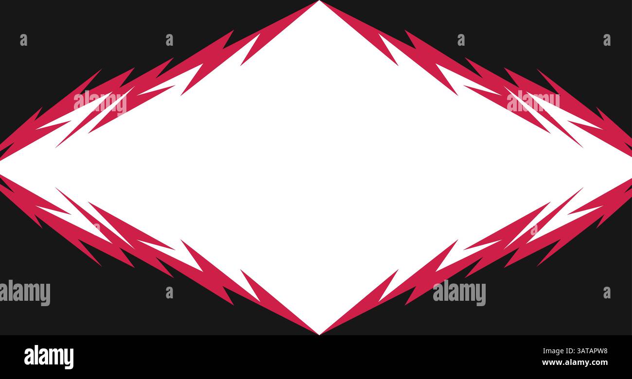 Bordure en forme de foudre rouge formant un cadre en diamant avec un centre blanc représentant l'urgence de l'énergie danger puissance attention intensité d'avertissement de choc électrique Illustration de Vecteur