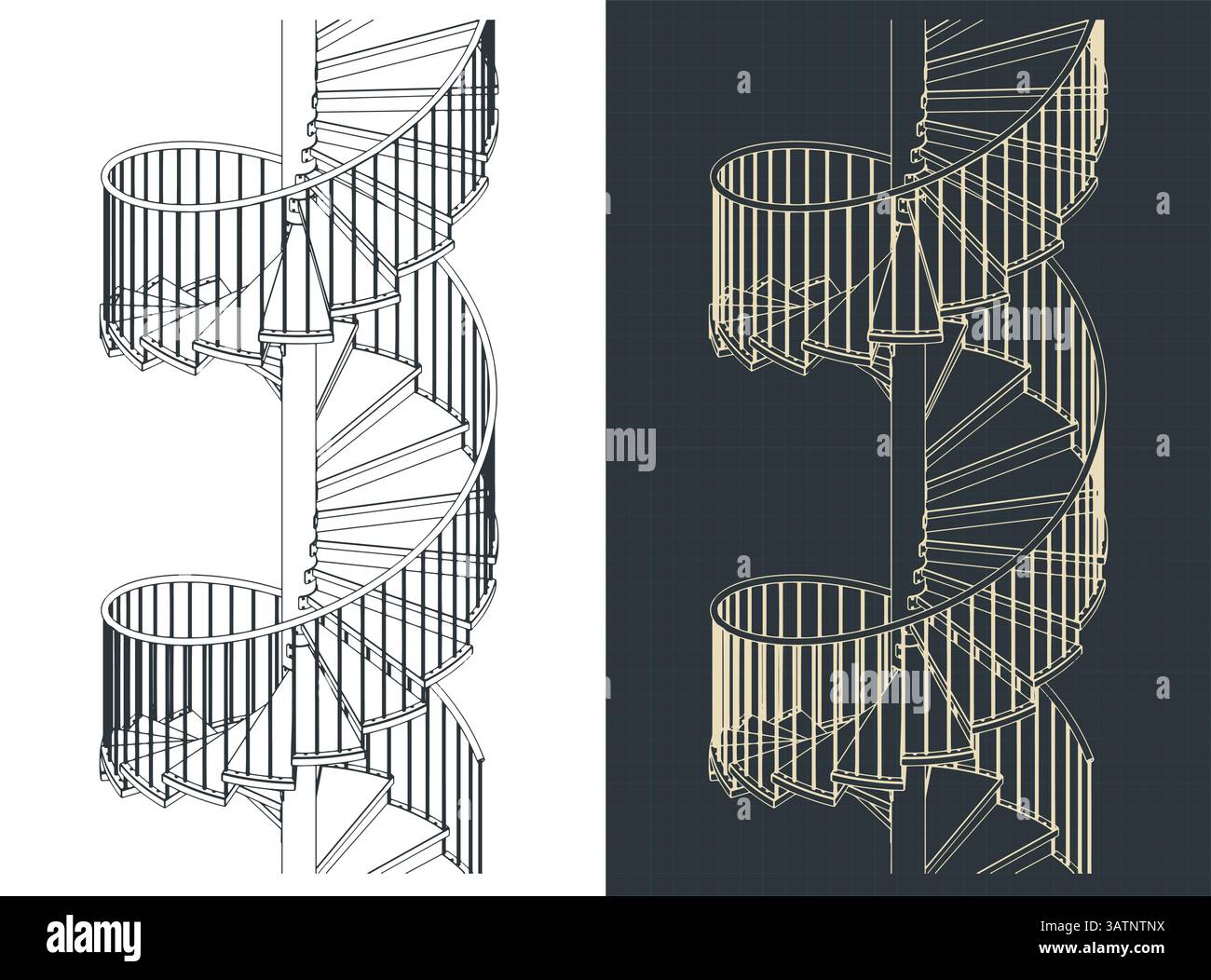 Escalier en colimaçon plans isométriques illustrations vectorielles stylisées Illustration de Vecteur