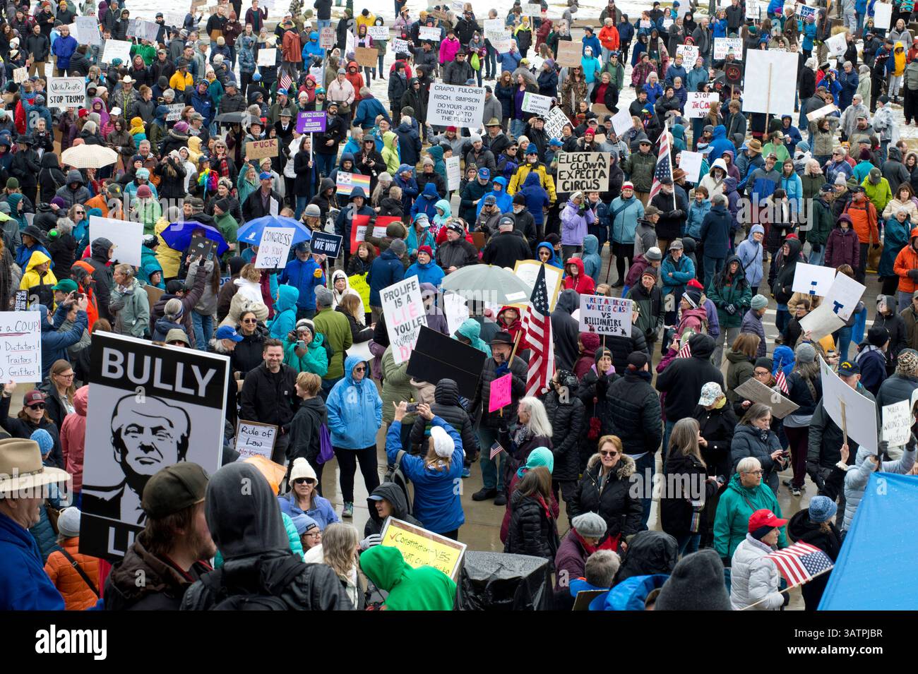 50501 rassemblement de protestation le 17 février 2025 le jour de la fête du Président au Capitole de l'État de l'Idaho à Boise ID Banque D'Images