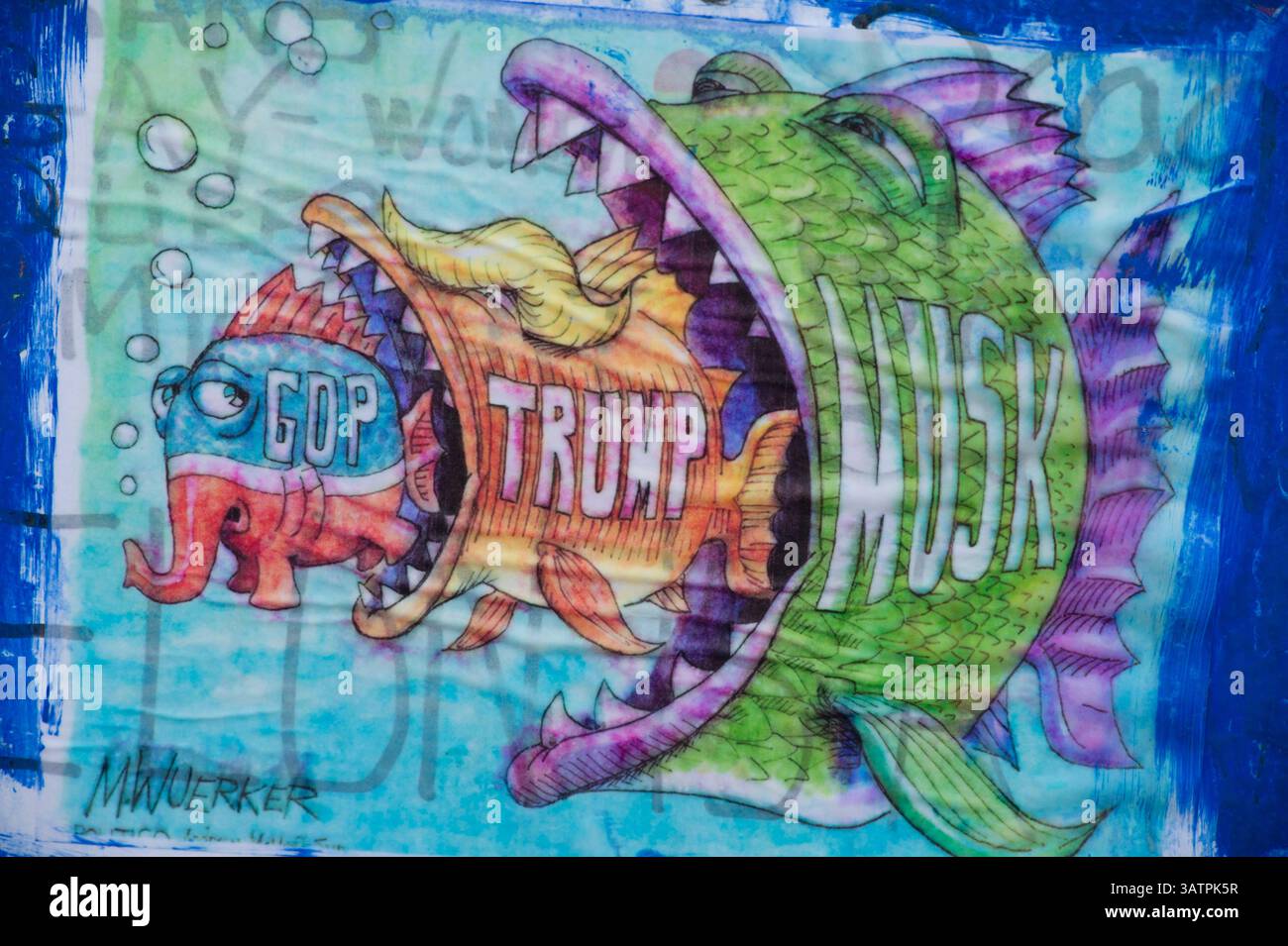 Signe de protestation contre Trump et Musk lors du rassemblement de protestation de 50501 au Capitole de l'État de l'Idaho le jour du Président 2025 Banque D'Images