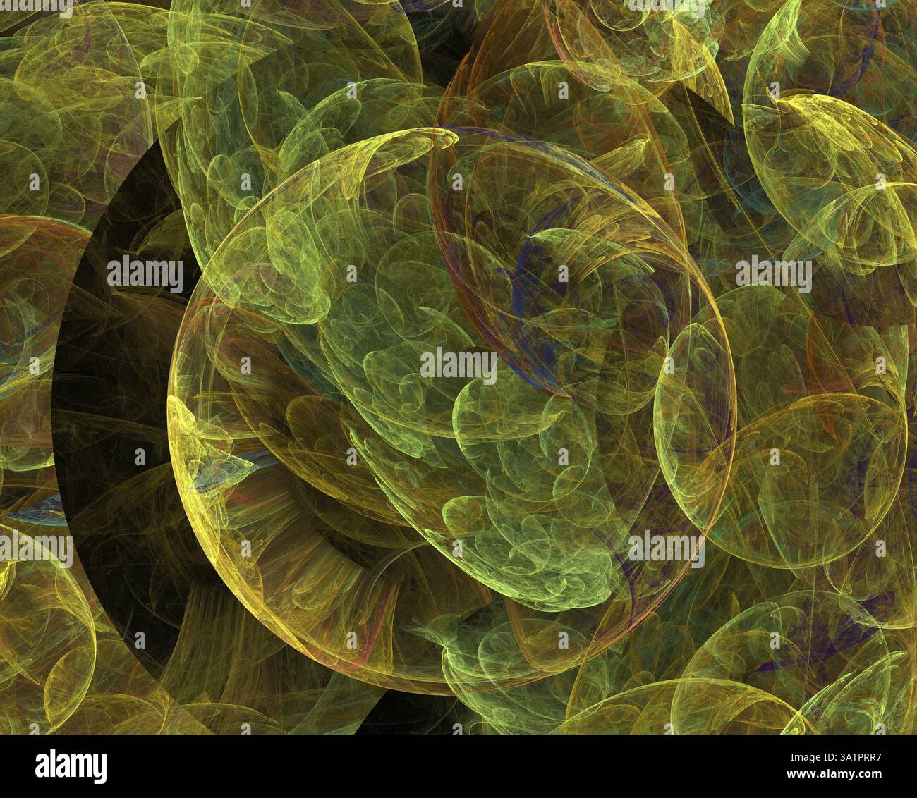 Fond fractal abstrait - beaucoup de sphères vertes fumées Banque D'Images