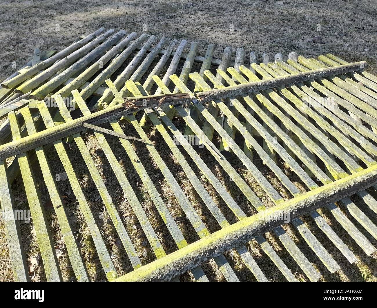 Panneaux de clôture en bois vieux et cassés Banque D'Images