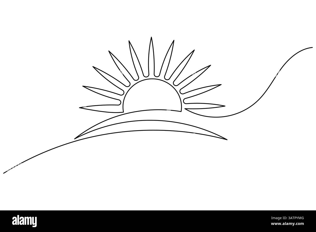 Le dessin continu d'une ligne du soleil et le style minimaliste isolent l'icône vectorielle de contour Illustration de Vecteur