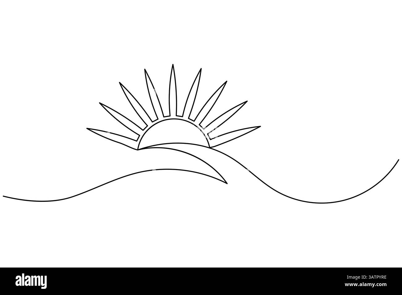 Le dessin continu d'une ligne du soleil et le style minimaliste isolent l'icône vectorielle de contour Illustration de Vecteur