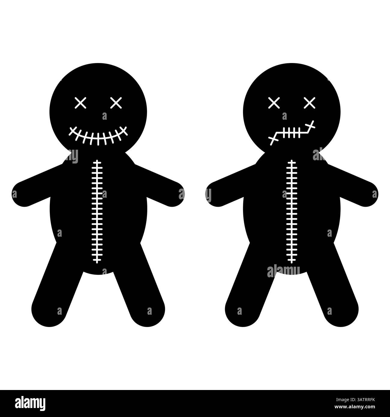 Ensemble d'icône de poupée Voodoo, jouet de mort d'halloween. Symbole magique de dessin animé, illustration vectorielle. Illustration de Vecteur