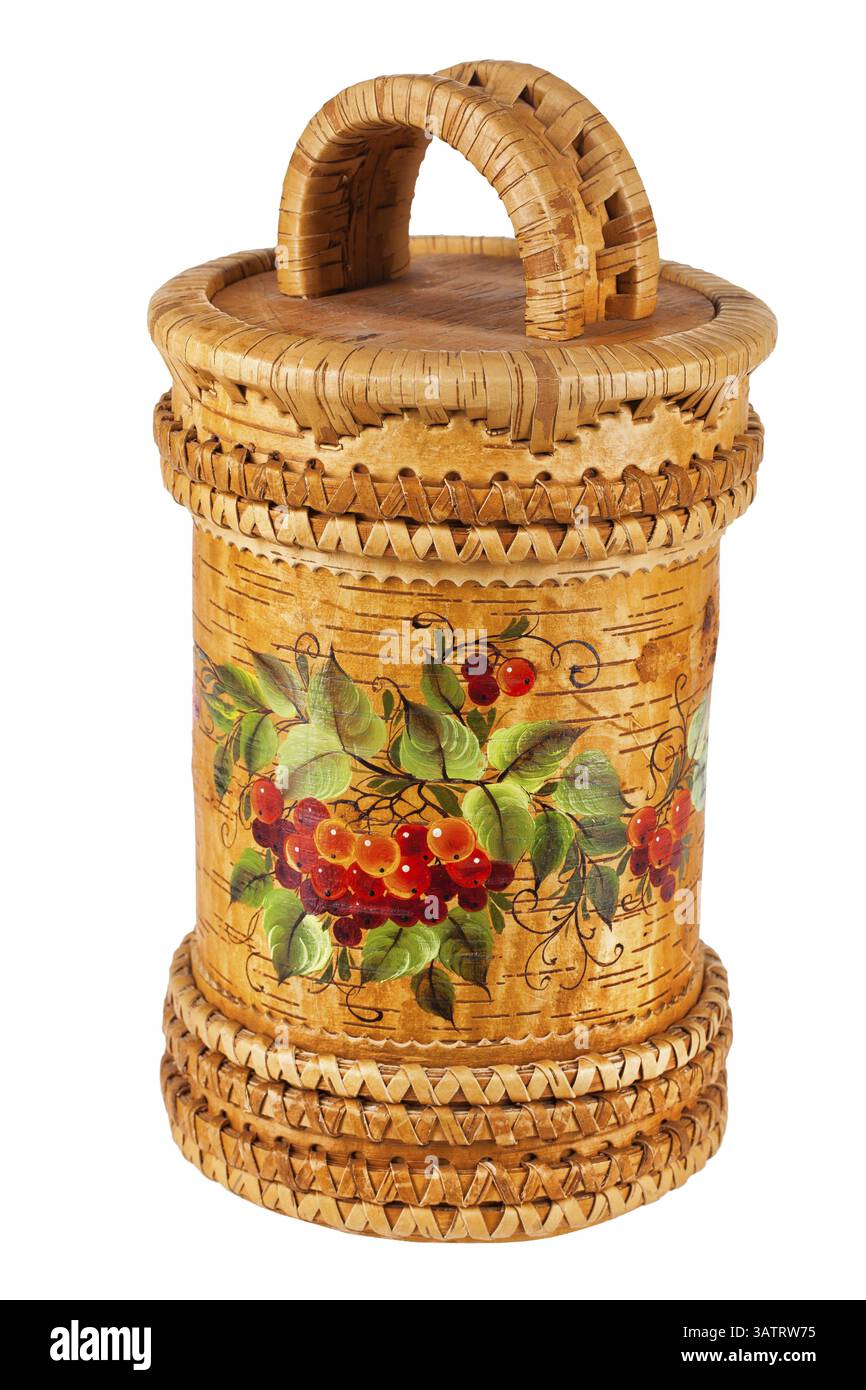 Traditionnel russe en bois contenant à la main sur fond isolé Banque D'Images