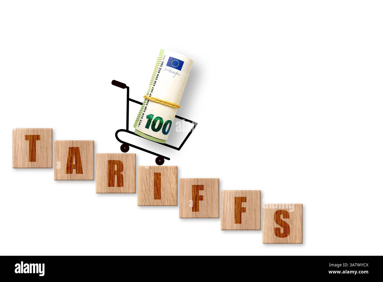 100 euros sur fond blanc avec des TARIFS DE mots. Commerce, droits de douane, douanes et guerres tarifaires Banque D'Images