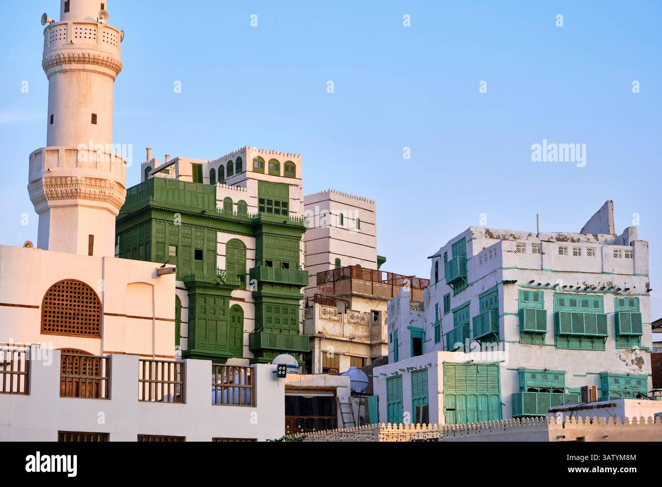 Arabie Saoudite, Province de Makkah, Djeddah, la vieille ville historique d'Al-Balad, un site du patrimoine mondial de l'UNESCO, place AlDahab, Mosquée Al ma'amar et traditio Banque D'Images