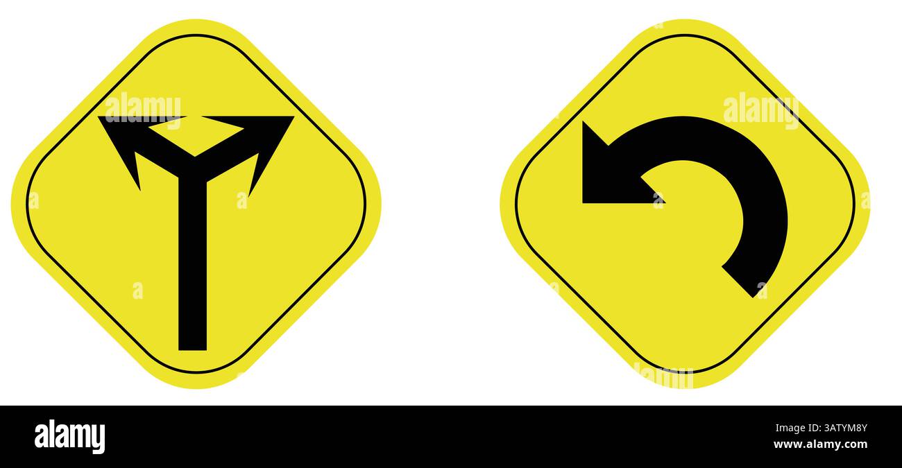 Panneaux de signalisation : symboles de fourche et de demi-tour. Illustration de Vecteur