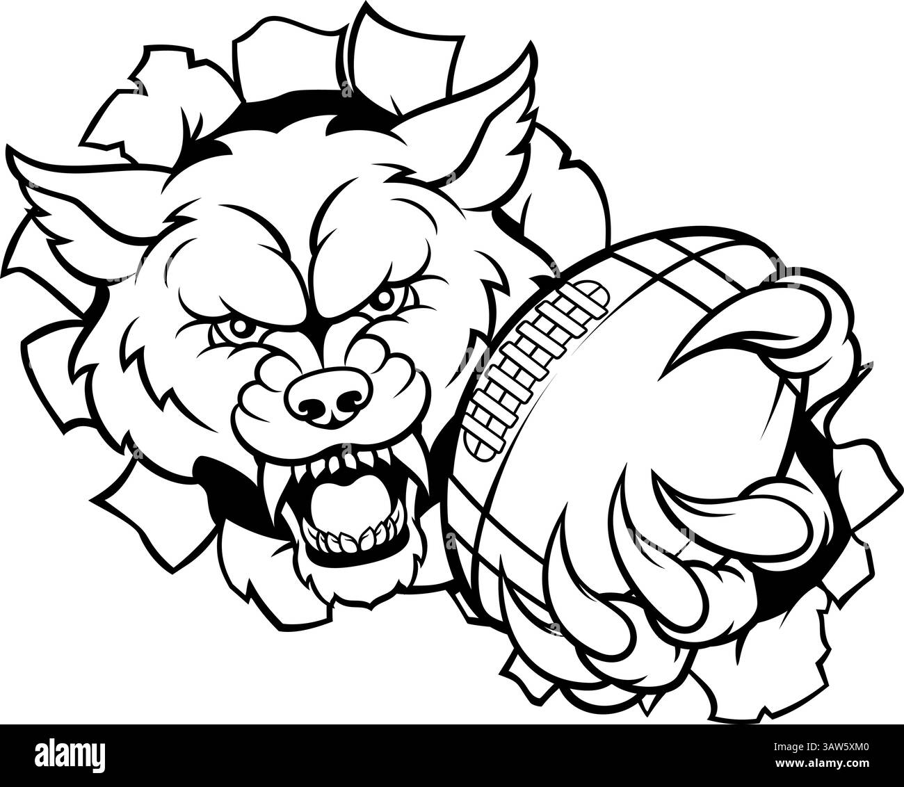 Mascotte des sports de ballon de football américain Wolf Holding Illustration de Vecteur