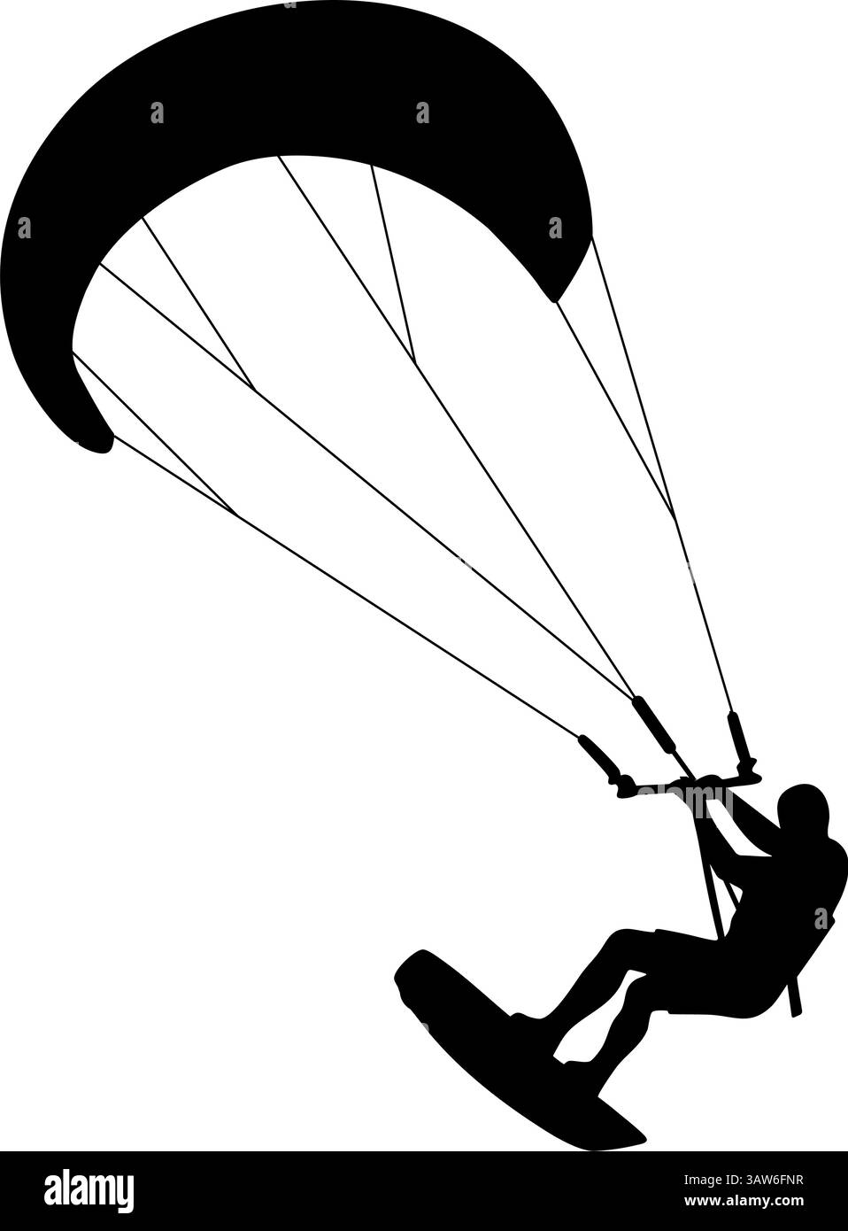 Silhouette d'un Kitesurfer avec cerf-volant en mouvement Illustration de Vecteur