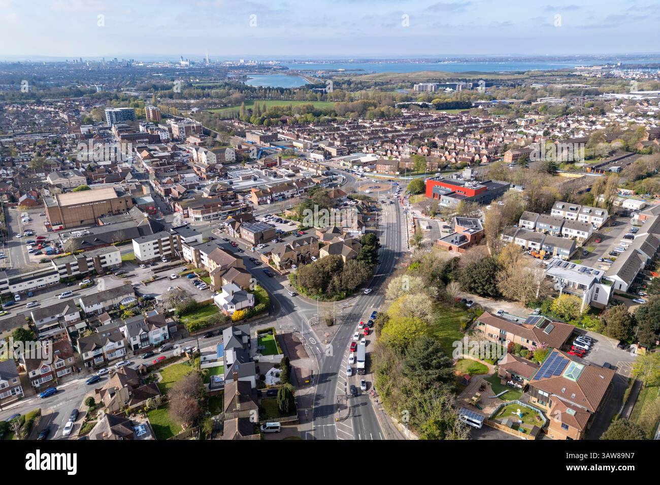 Vue aérienne de la zone résidentielle autour de Cosham, Portsmouth, Hampshire, Royaume-Uni. Banque D'Images