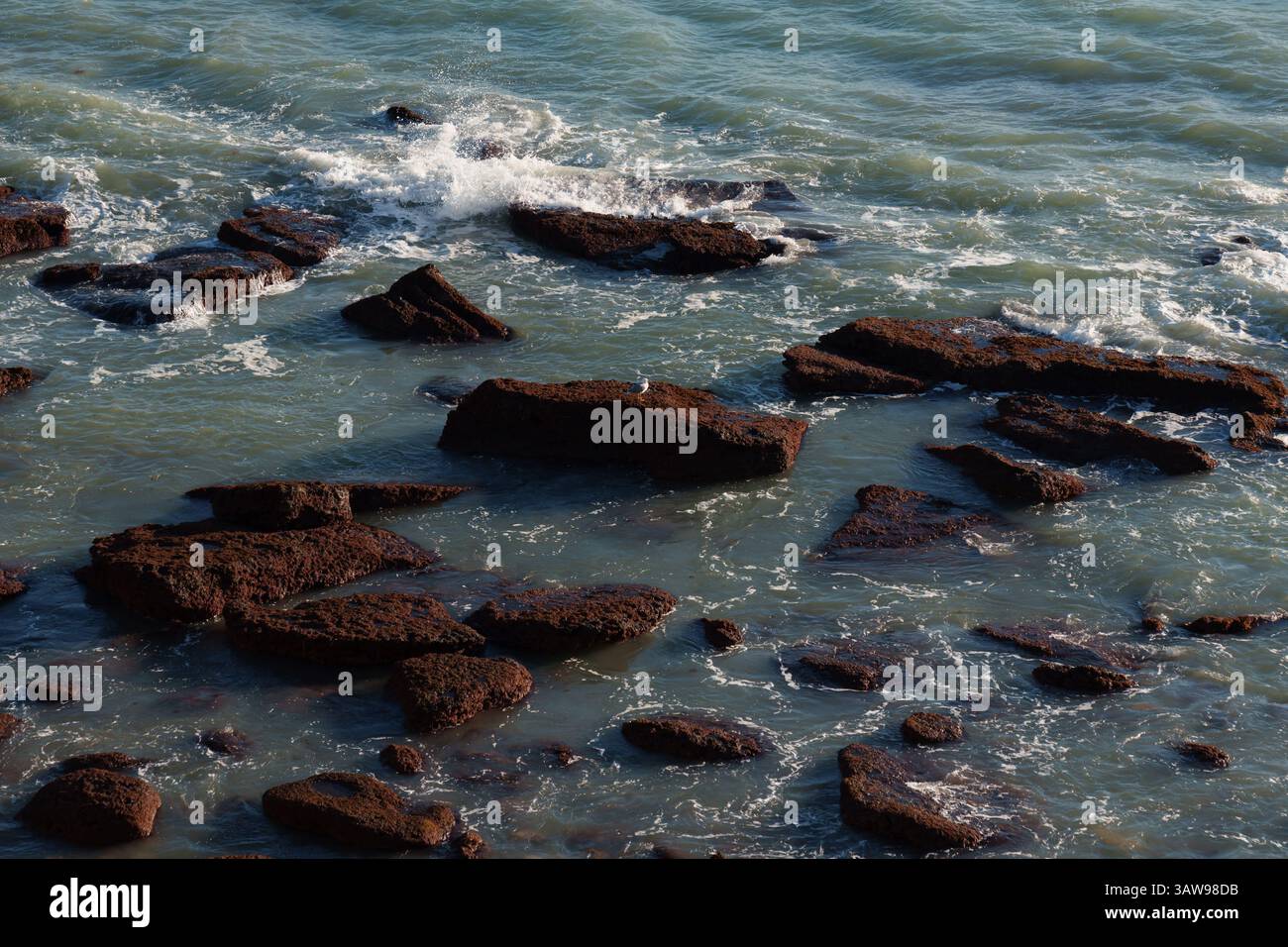 Vagues océaniques s'écrasant sur les rochers dans un magnifique paysage côtier Banque D'Images