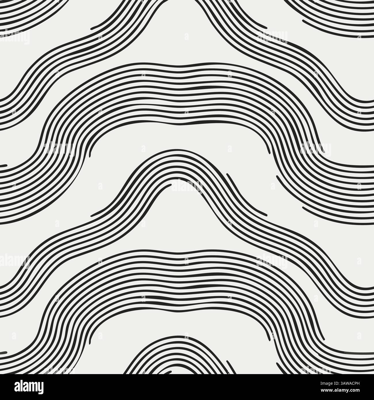 Motif de ligne ondulée abstrait sans couture - texture de courbe noire minimale moderne sur fond blanc, conception d'illusion d'optique, papier peint géométrique élégant Illustration de Vecteur
