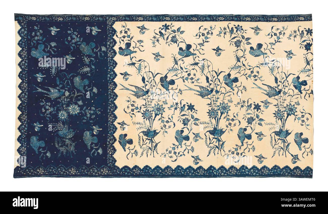 Sarong, début des années 1900 Indonésie, Java, Côte Nord, possiby Indramaju ?, début du XXe siècle. Batik ; coton ; hors tout : 196,9 x 106,7 cm (77 1/2 x 42 po). Numéro d'entrée : détail d'un tissu d'épaule javanais Batik (selendang) iavec un motif de feuilles et de fleurs sur toute la surface avec des oiseaux. Influence chinoise. Java, Indonésie Banque D'Images