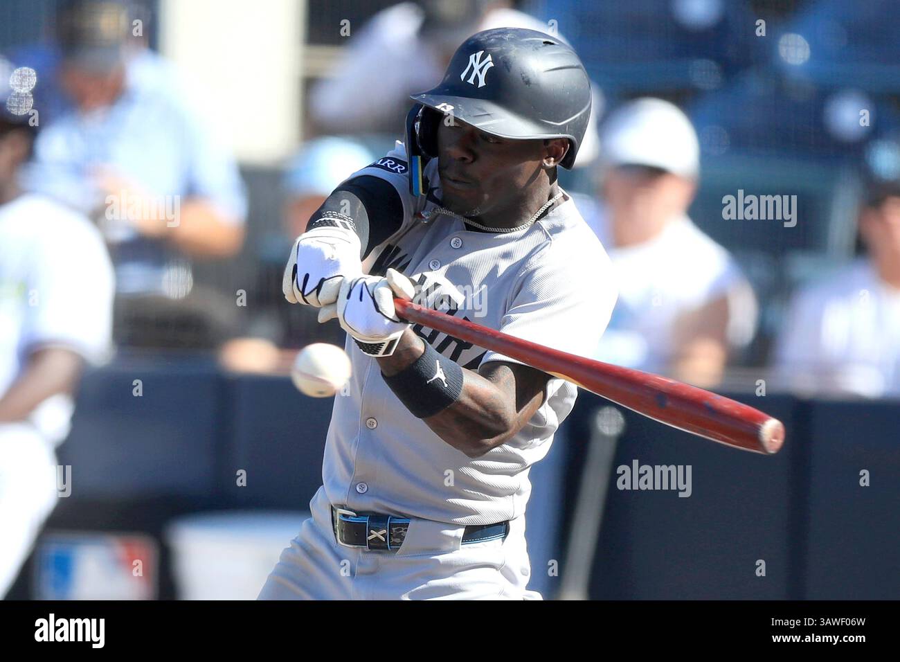 TAMPA, FL - APRIL 19: New York Yankees Infielder Jazz Chisholm Jr. (13) at bat during the regular season game between the New York Yankees and the Tampa Bay Rays on April 19, 2025 at George M. Steinbrenner Field in Tampa, Florida. (Photo by Cliff Welch/Icon Sportswire) (Icon Sportswire via AP Images) Banque D'Images