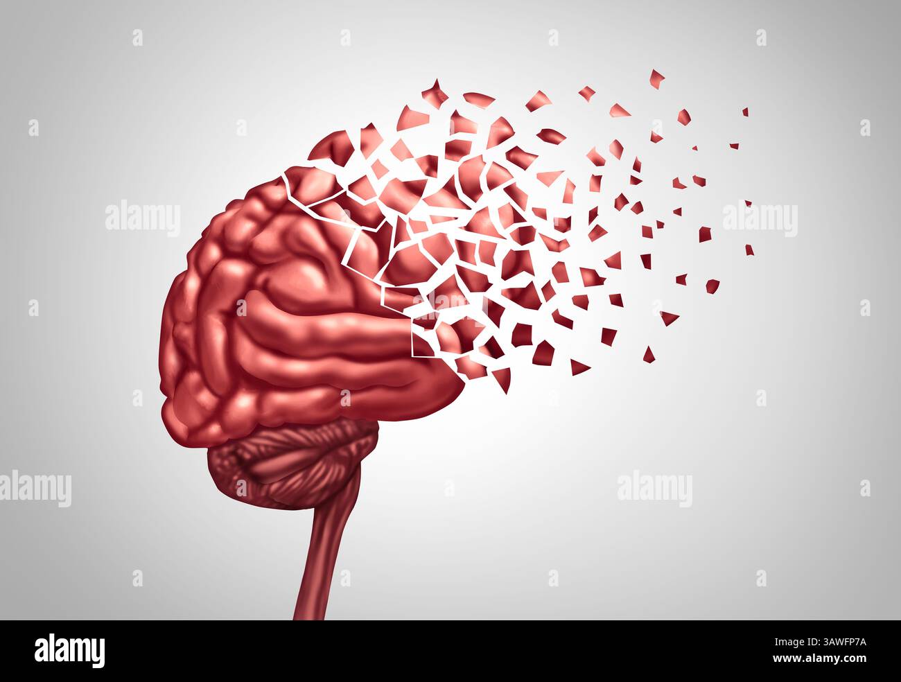 Maladie d'Alzheimer concept comme une lésion cérébrale humaine fragmentée perdant la fonction neurologique et cognitive comme perte de mémoire due au vieillissement et neurodégénérescence Banque D'Images