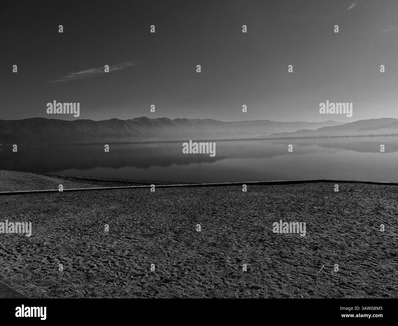 Solitude de printemps : Horizon sur une plage de Lonely Lake Banque D'Images