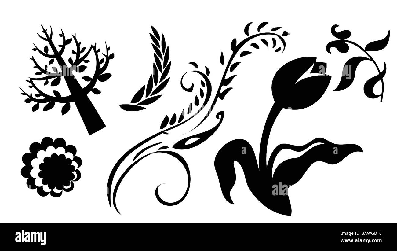 Silhouettes nature noir et blanc. Illustration de Vecteur