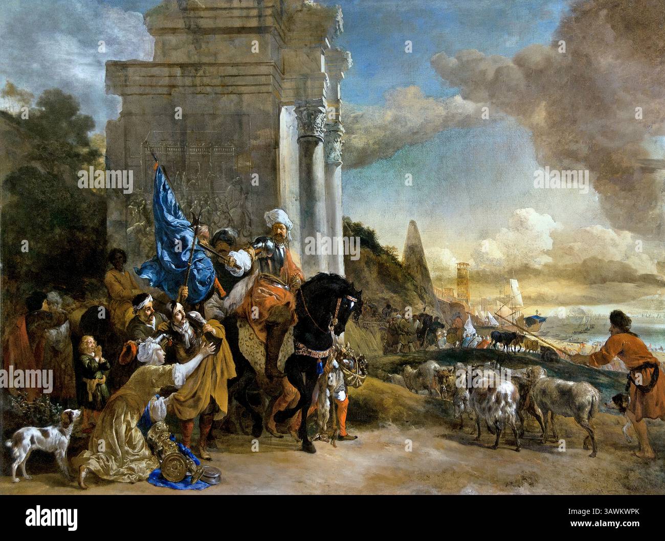 Départ d'une troupe de l'est anciennement connue sous le nom de Corsaires poussa Jan Baptist WEENIX 1621 - 1660 Hollandais Louvre Paris, Musée des Beaux-Arts, France, ( corsaires) étaient corsaires, autorisés à mener des raids sur les navires d'un État étranger en guerre avec la France, au nom de la couronne française. ) Banque D'Images