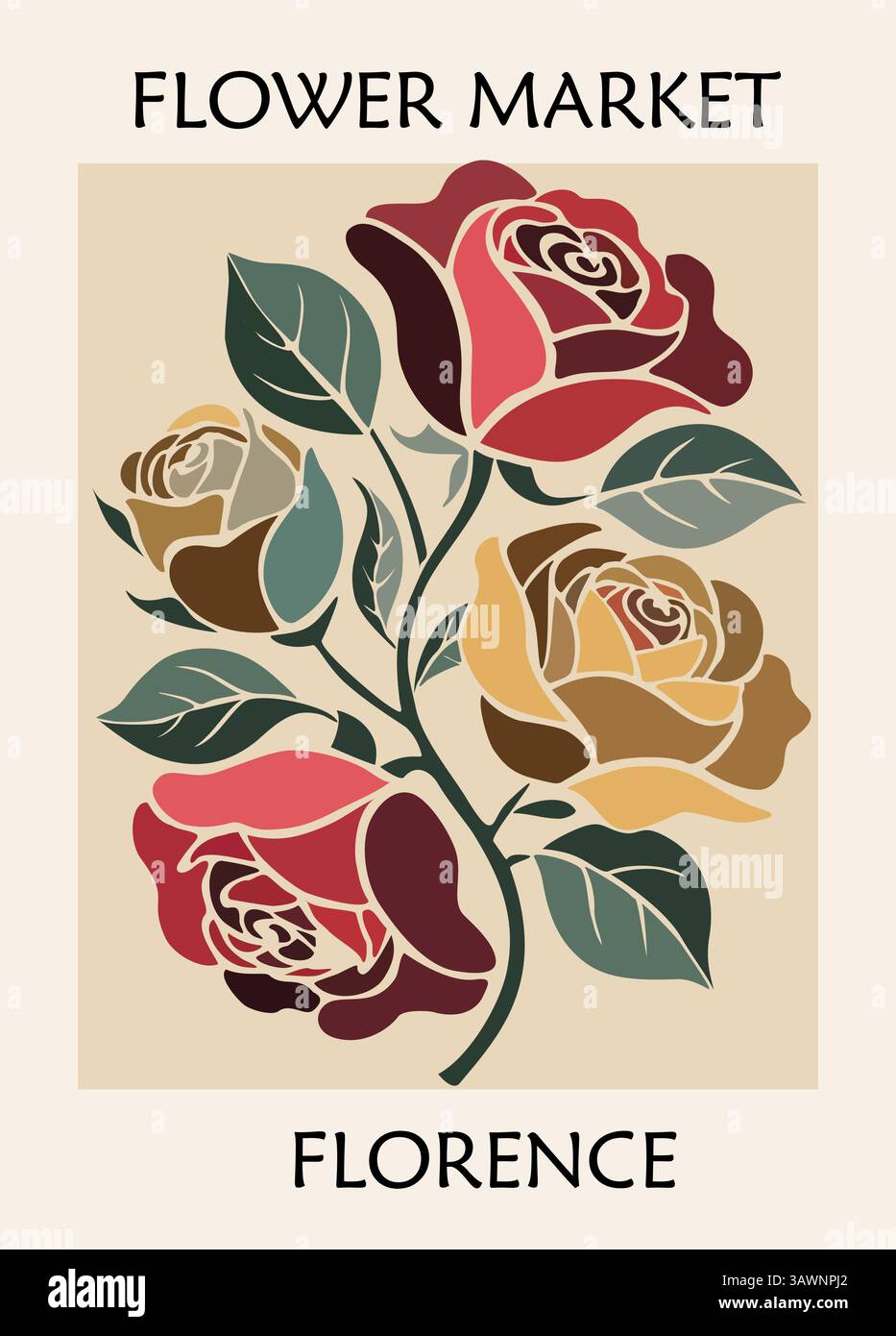 Marché aux fleurs Florence affiche rétro avec des roses Illustration de Vecteur Marché aux fleurs Florence affiche rétro avec des roses Illustration de Vecteur