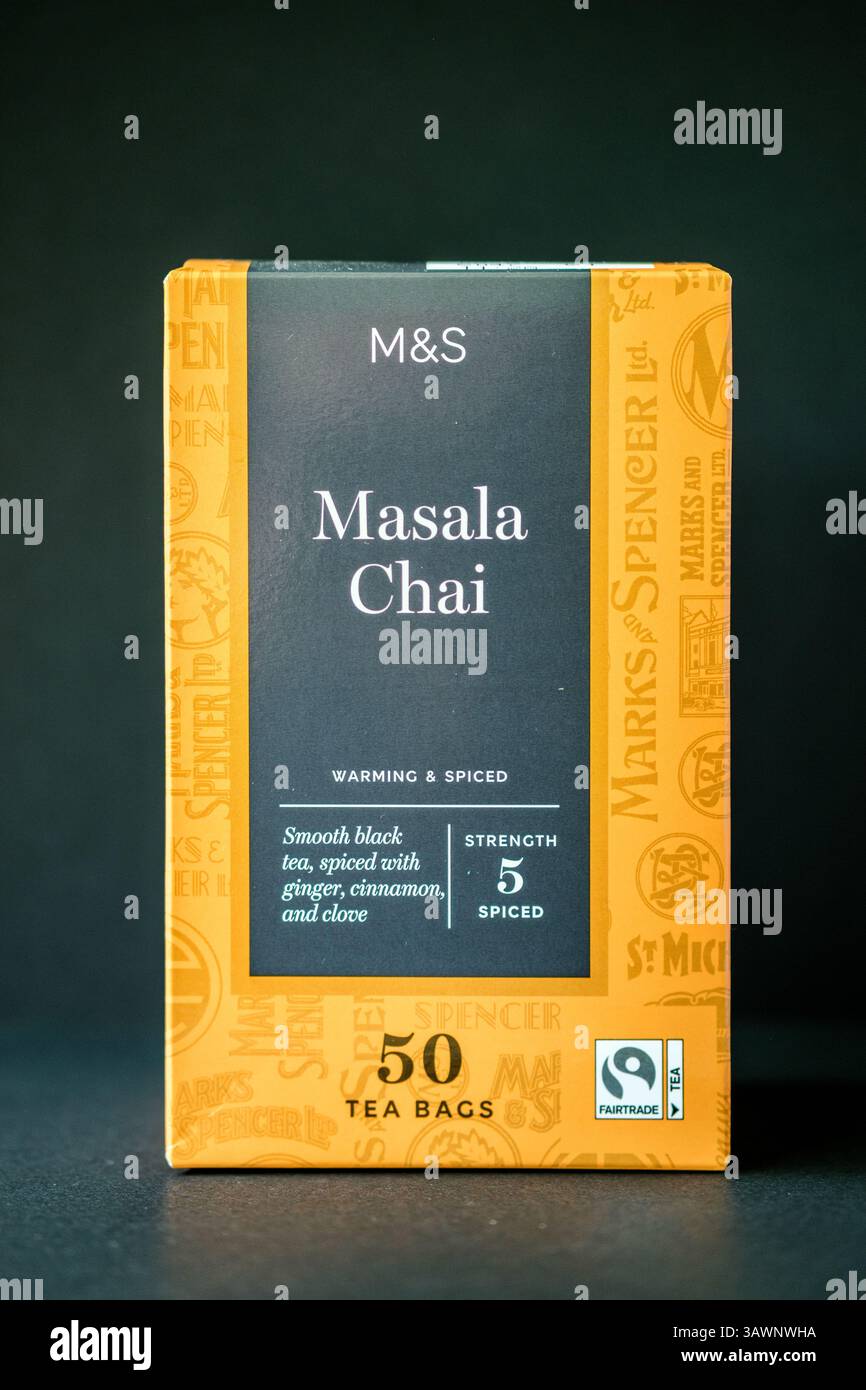 Londres Royaume-Uni, 20 avril 2025, Marks et Spencer Spiced Masala Chai Tea Bags Banque D'Images