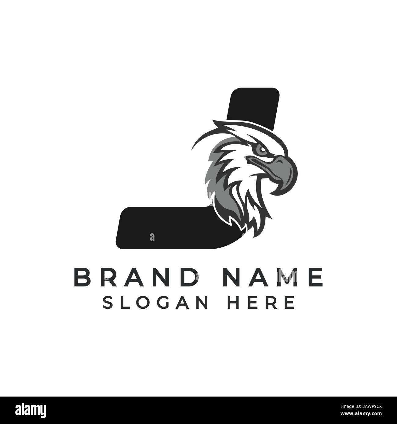 Lettre J logo concept avec visage d'aigle. Alphabet J icône Falcon Illustration de Vecteur