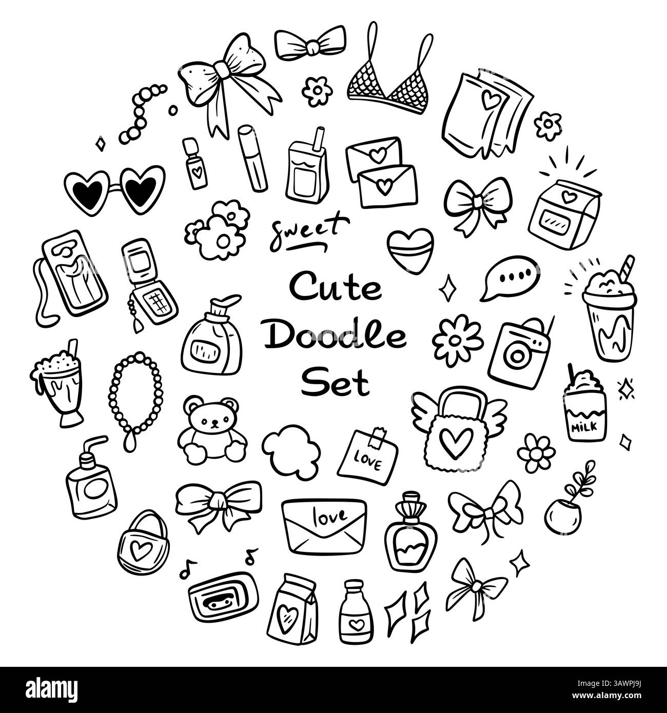 Ensemble de doodles adorablement mignon elementa pour améliorer les projets et faire de l'artisanat amusant Illustration de Vecteur