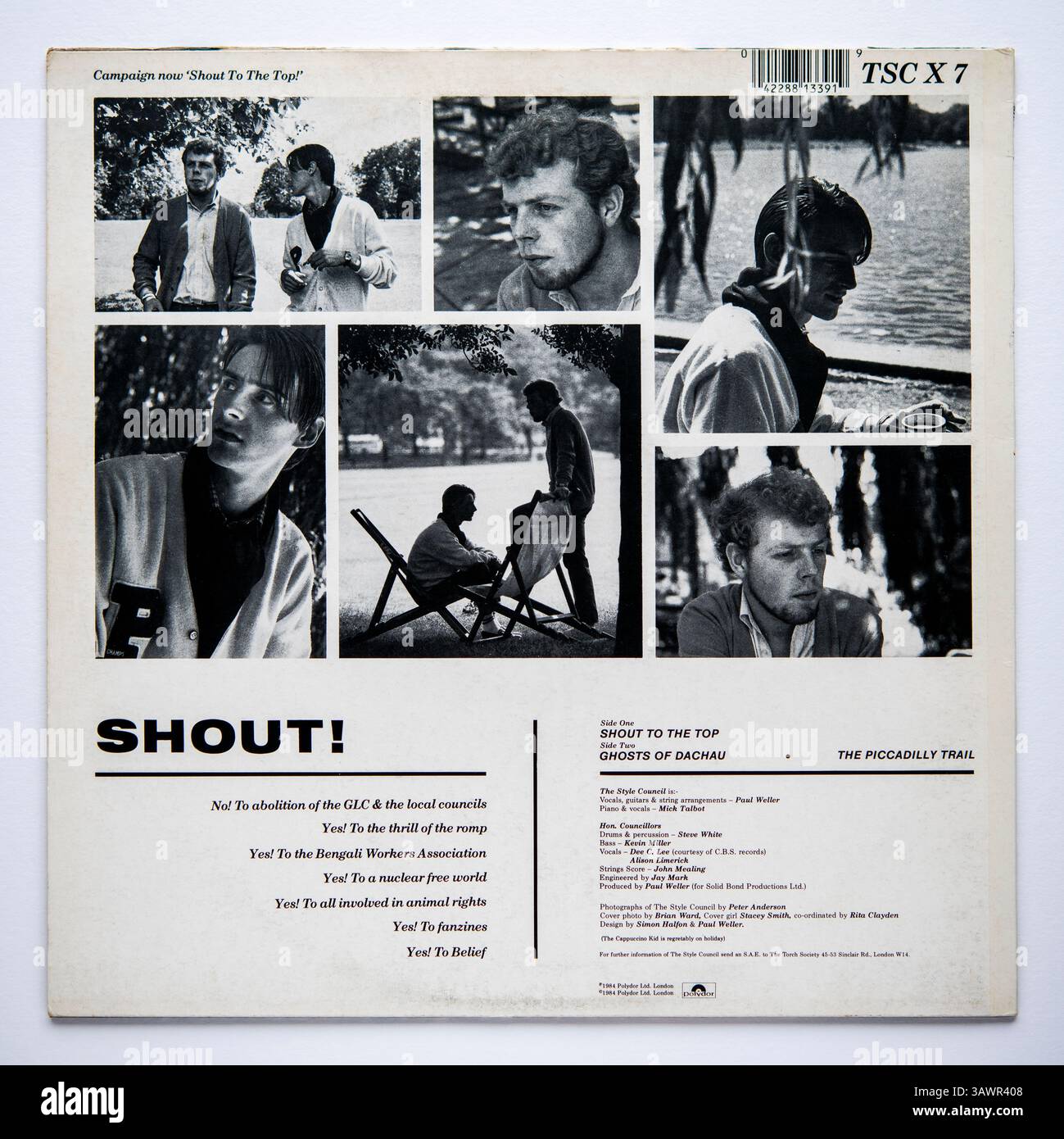 Couverture arrière de la version single 12 pouces de Shout to the Top par The style Council, qui est sortie en 1984 Banque D'Images