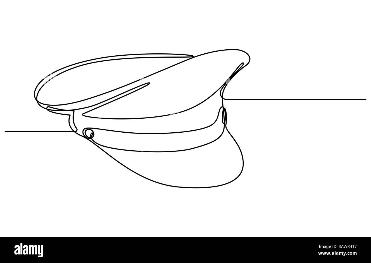 Chapeau de capitaine marin un dessin de ligne, un dessin de ligne continue de chapeau de police, Illustration de Vecteur