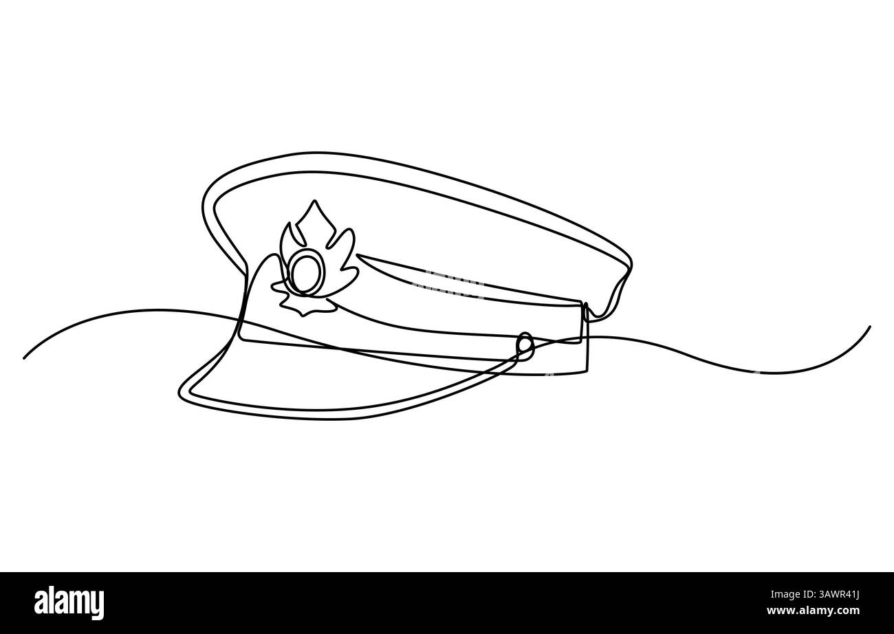 Chapeau de capitaine marin un dessin de ligne, un dessin de ligne continue de chapeau de police, Illustration de Vecteur