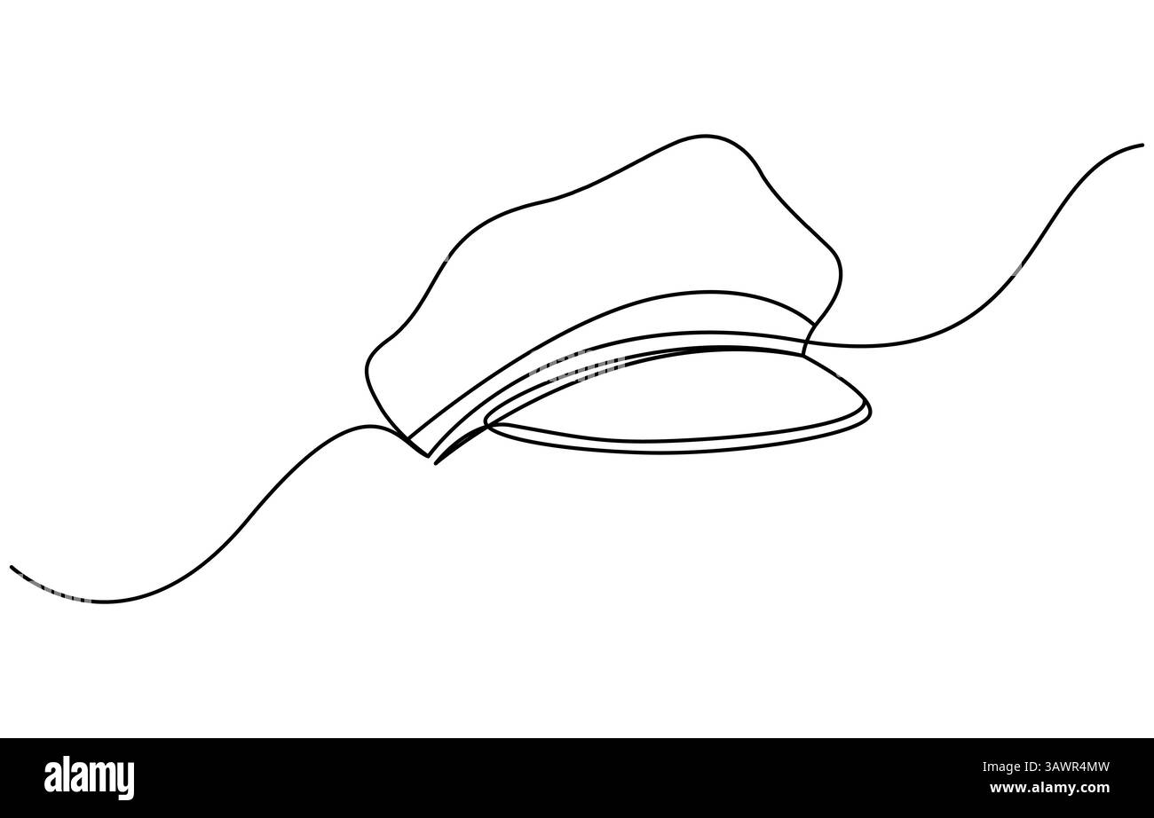 Chapeau de capitaine marin un dessin de ligne, un dessin de ligne continue de chapeau de police, Illustration de Vecteur