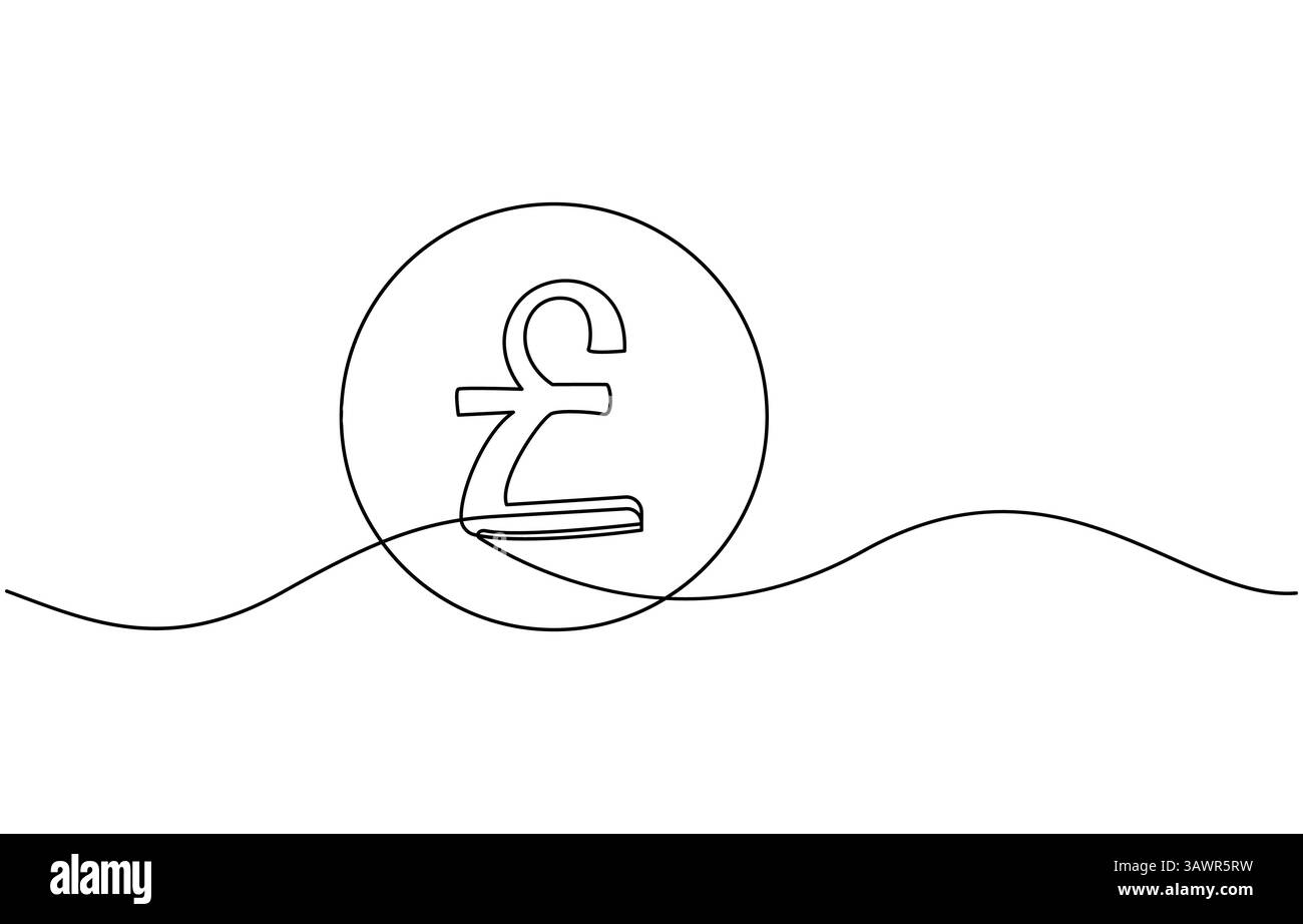 Dessin au trait continu du symbole de la livre sterling. Dessin au trait d'un signe de pièce de monnaie en livre sterling, dessin continu d'un trait d'enseigne en livre sterling Illustration de Vecteur