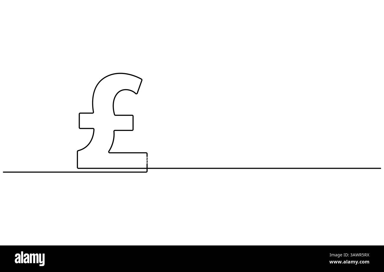 Dessin au trait continu du symbole de la livre sterling. Dessin au trait d'un signe de pièce de monnaie en livre sterling, dessin continu d'un trait d'enseigne en livre sterling Illustration de Vecteur
