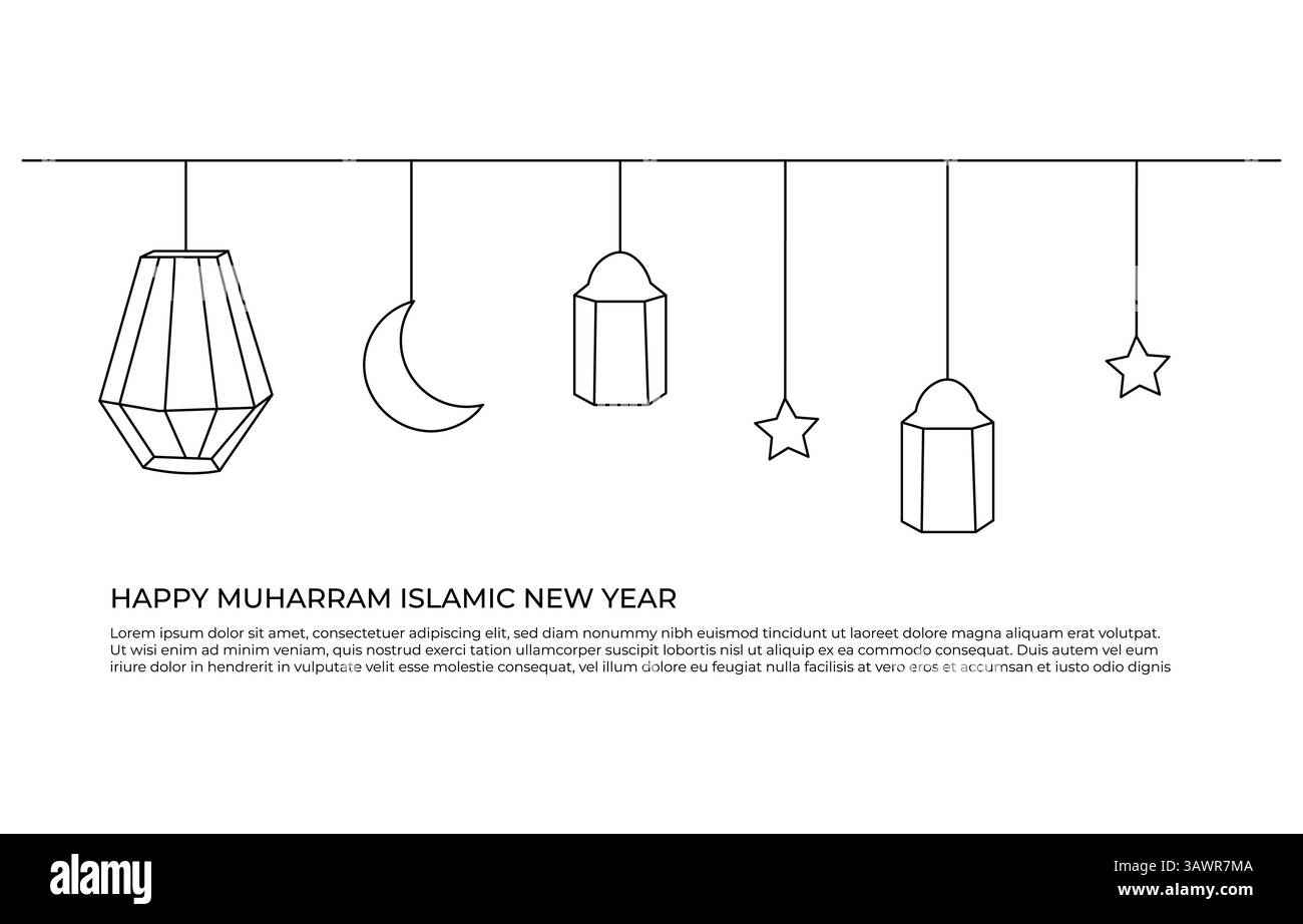 Concept islamique du nouvel an un dessin d'art au trait Illustration de Vecteur