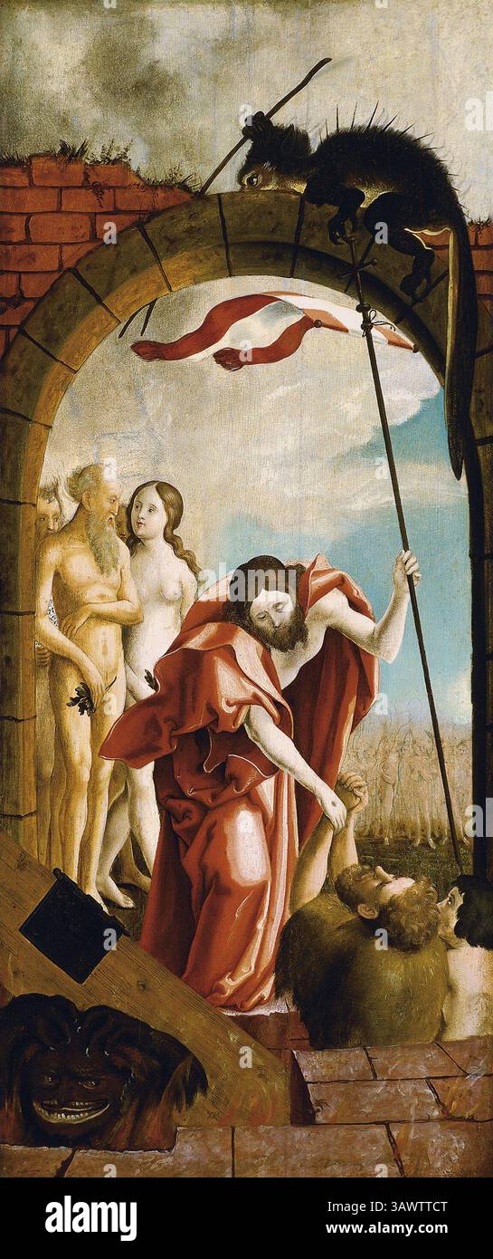Titre : Christ in Limbo artiste : artiste allemand anonyme actif CA. 1520 date : CA. 1520 technique : huile sur panneau dimensions : 89 x 37,5 cm lieu : Collection Thyssen-Bornemisza, en dépôt au Museu Nacional d'Art de Catalunya (MNAC) Banque D'Images