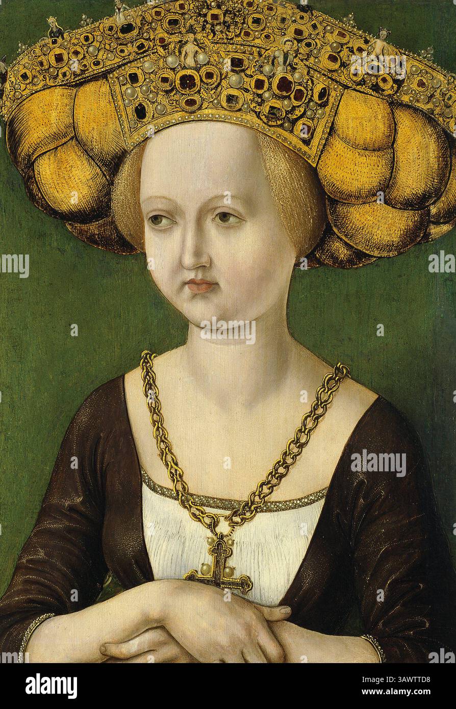 Titre : Portrait de Kunigunde d'Autriche artiste : artiste autrichien anonyme date : CA. 1485 technique : huile sur panneau dimensions : 45,5 x 32 cm lieu : Collection Thyssen-Bornemisza, en dépôt au Museu Nacional d'Art de Catalunya (MNAC) Banque D'Images Titre : Portrait de Kunigunde d'Autriche artiste : artiste autrichien anonyme date : CA. 1485 technique : huile sur panneau dimensions : 45,5 x 32 cm lieu : Collection Thyssen-Bornemisza, en dépôt au Museu Nacional d'Art de Catalunya (MNAC) Banque D'Images